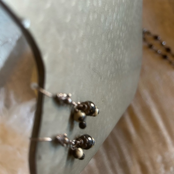 French Onyx, Dalmatian Faceted Beads, 925 Sterling Silver Necklace & Earrings. - Picture 9 of 13